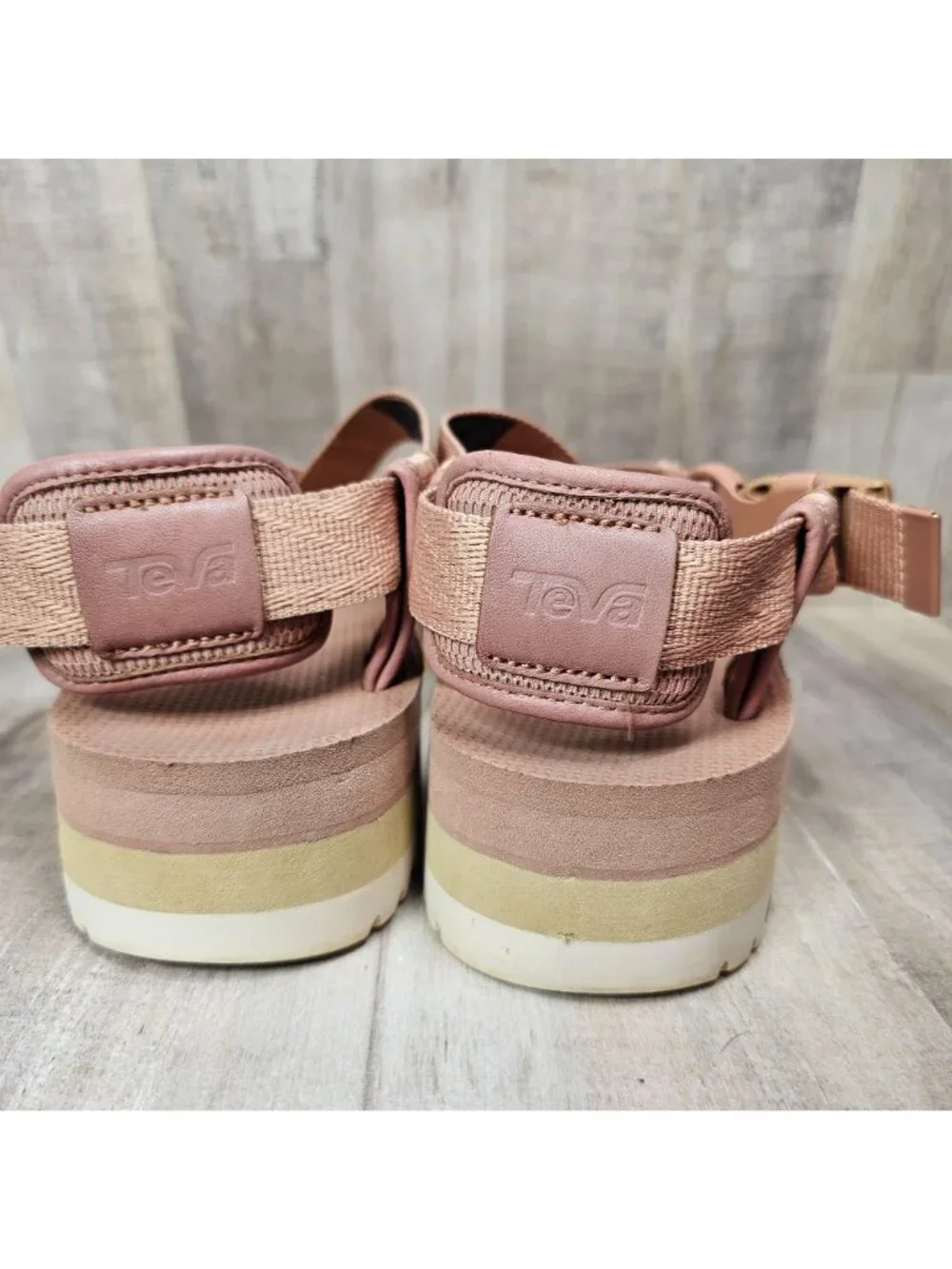 Teva Womans Size 6 Platform Indio Whip Pink Sandals Adjustable Straps - Picture 4 of 10